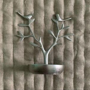 Silver Tone Bird and Tree Ring Accessories Holder